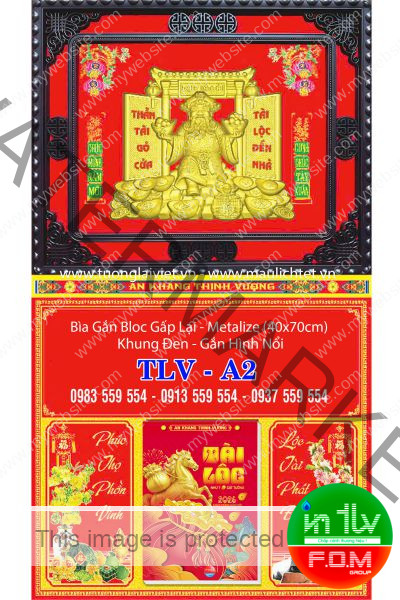 Bìa lịch gập khung nâu Thần Tài