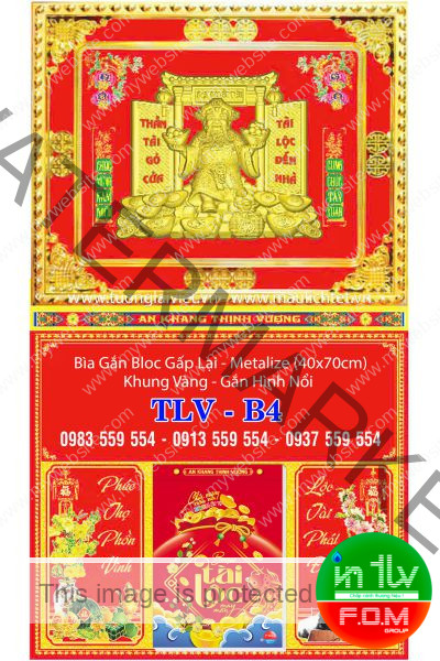 Bìa lịch gập khung vàng Thần Tài