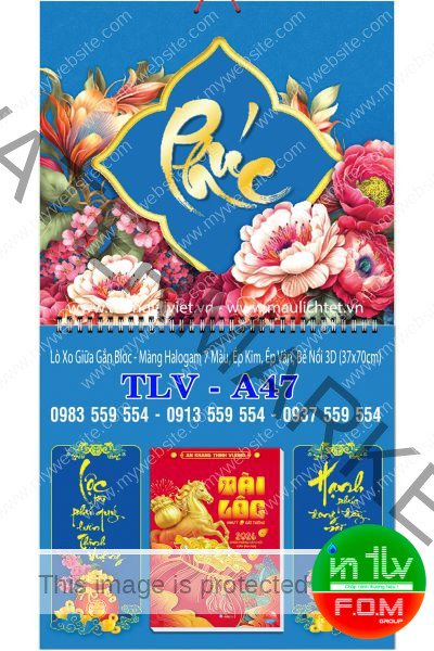 Lịch lò xo giữa bloc Chữ phúc bìa xanh