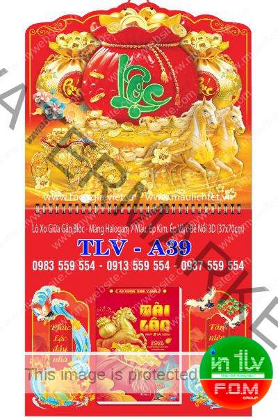 Lịch lò xo giữa bloc Lộc túi vàng