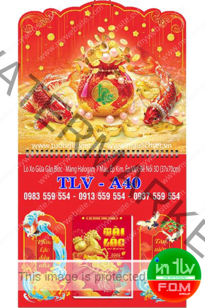 Lịch lò xo giữa bloc Túi vàng tài lộc