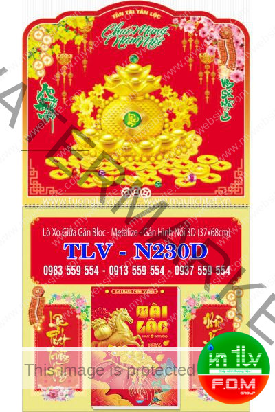 Lịch lò xo giữa dán nổi Lộc Túi Vàng