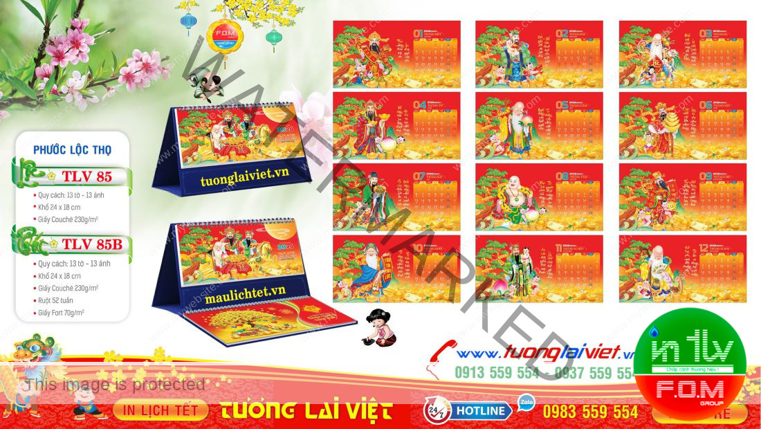 Mẫu Lịch Bàn 13 Tờ Phúc Lộc Thọ