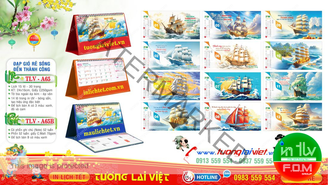 Mẫu Lịch Bàn 15 Tờ Thuận Buồm Xuôi Gió
