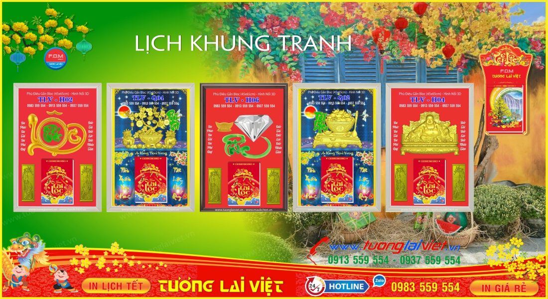 Mẫu Lịch Tết Khung Tranh